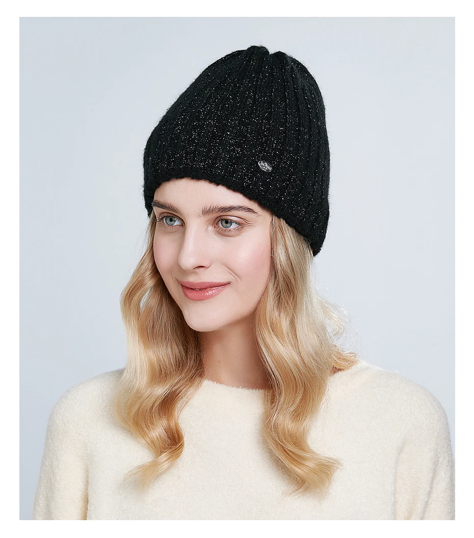 ENJOYFUR Thick warm winter hats for women soft mohair knitted female caps double lining beanies