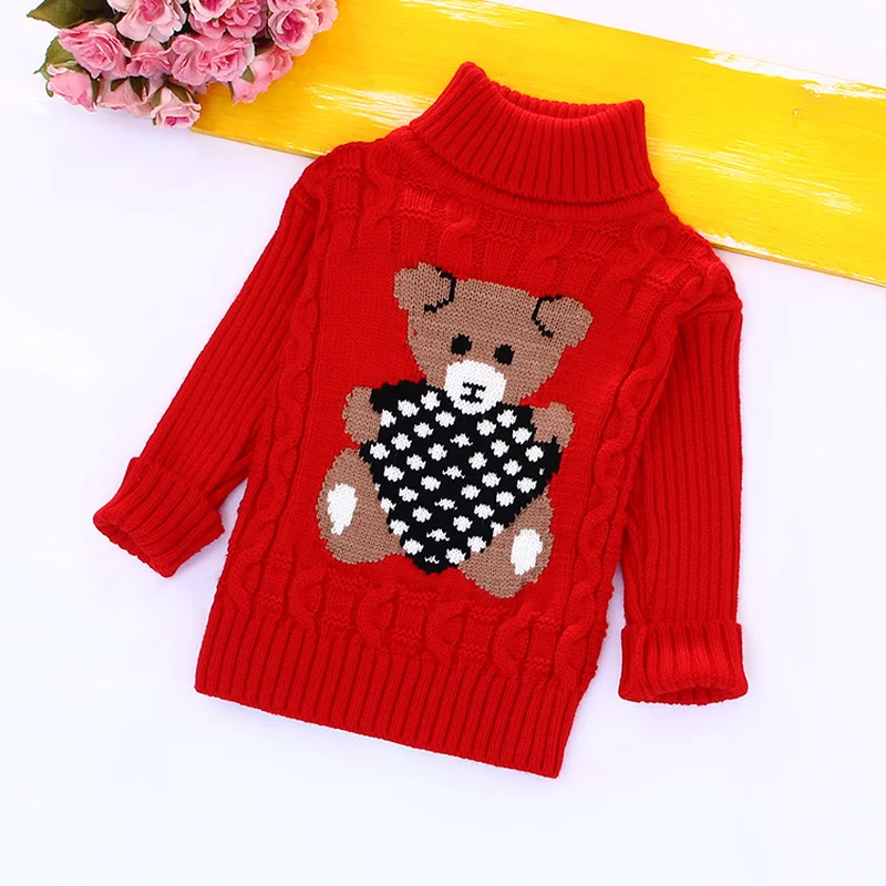 bear-red Осенне-зимний свитер верхняя одежда для маленьких детей вязаный пуловер для мальчиков и девочек свитер для малышей весенняя одежда для детей 2, 3, 4, 6 лет - Цвет: bear-red