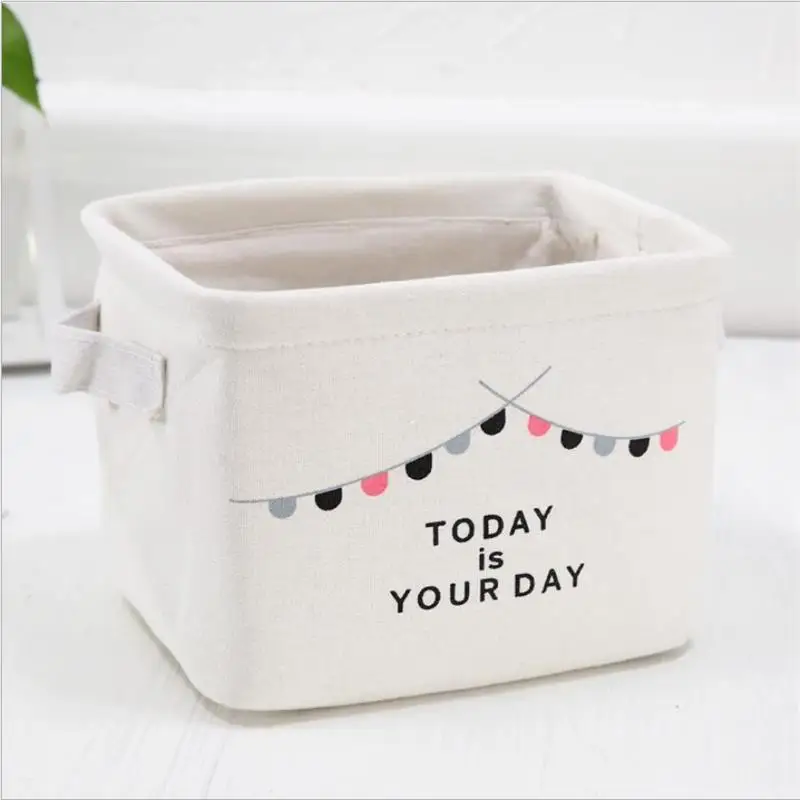 VIERUODIS Creative Desktop Debris Storage Basket Canvas Wardrobe Toy Underwear Storage Basket Bathroom Cosmetics Finishing Baske - Color: Bunting