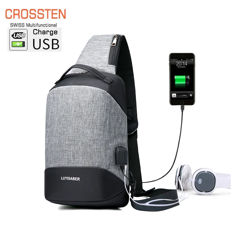 Сумка-мессенджер через плечо с USB-зарядкой и защитой от кражи |