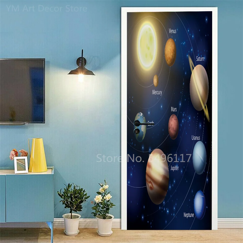 Adesivo Per Porta 3D Astronauta Spaziale 95 X 215 Cm Murale Autoadesivo