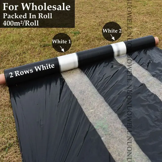 5M 2-Sorok Fehér Mezőgazdaság Fekete Film Zöldség Ültetése Műanyag Talajtakarás Növények Kártevő Gyomirtás Tartsa Meg A Meleg Termést - Image 3