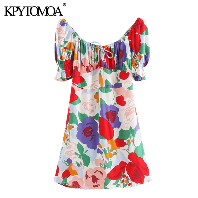 KPYTOMOA Women 2020 Chic Fashion Floral Print Mini Dress Vintage Square Collar Puff Sleeve Back Elastic Female Dresses Vestidos KPYTOMOA Women 2020 Chic Fashion Floral Print Mini Dress Vintage Square Collar Puff Sleeve Back Elastic Female Dresses Vestidos