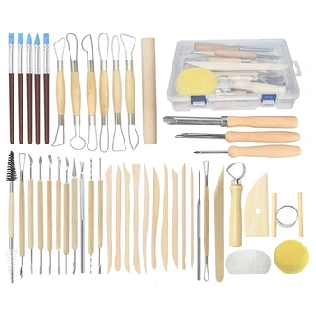 

44PCS Pottery Tools Clay Sculpting Tools Wooden Handle Pottery Carving Tool Set Clay Cleaning Tools Kits Rock Painting Kit for S
