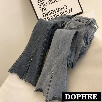

New Fashion Women's Stretch Jeans Pants High Waist Flare Trousers Female Students Large Size Stretch Denim Pants