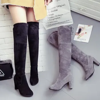 

Autumn and winter 2019 knee high boots elastic suede thin high heels pointed fashion women's Boots