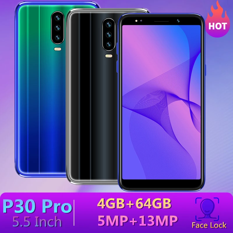 Оригинальные мобильные телефоны P30 PRO, 4 Гб ОЗУ+ 64 Гб ПЗУ, 13 МП, 5,5 дюйма, Android, полный экран, 2 sim разблокированные сотовые телефоны, смартфоны