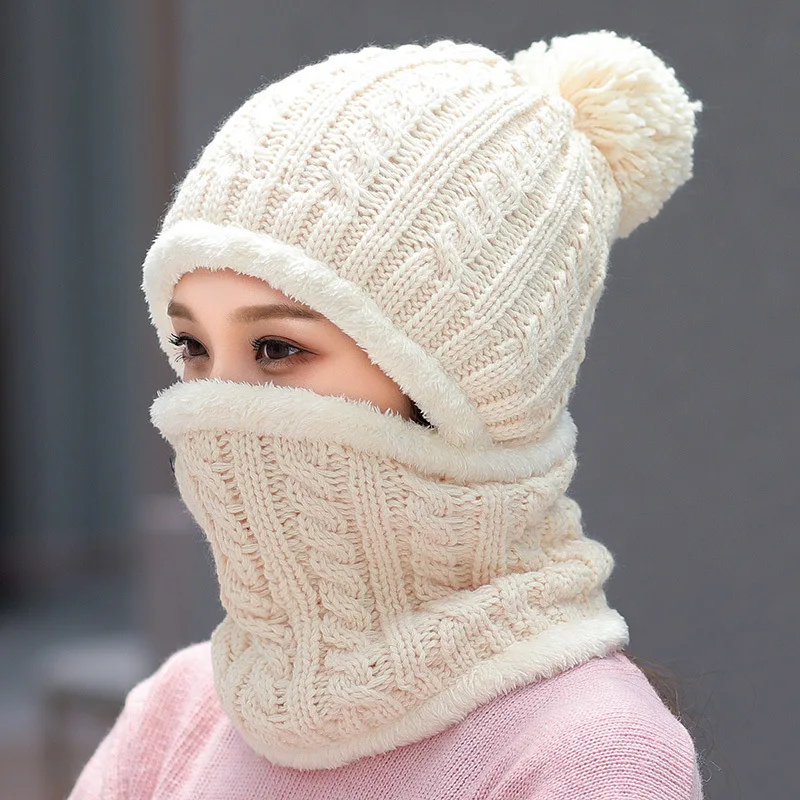 Утолщенная зимняя шапка и шарф для мужчин и женщин, шерсть, Skullies Beains, Повседневная теплая шапка, женская шапка, кольцо, шарфы, мужская вязаная шапка