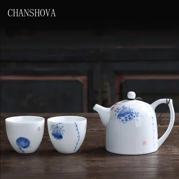 

CHANSHOVA Hand-painted Lotus High White Glaze Thin Porcelain Teaware Set Ceramic Tea Pot Set Home Decoration Accessories H212