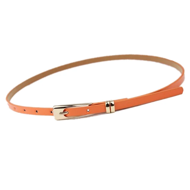RAINIE SEAN Leather Thin Belt For Women Ladies Narrow Thin Dress Belt Female Pin Buckle Yellow Blue Orange Red Pink Waist Belt Orange