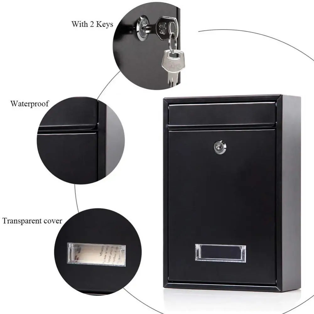 40% Hot ! Outdoor Lockable Wall Mounted Hanging Iron Post Letter Box Street Mailbox with Key Newspaper Box