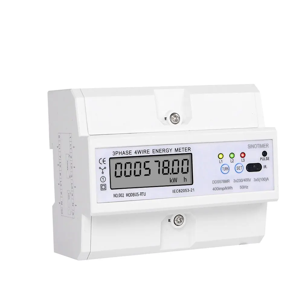 SINOTIMER RS485 Modbus Многофункциональный din-рейку 3 фазы 4 провода 7P ЖК-ваттметр электронный измеритель энергопотребления