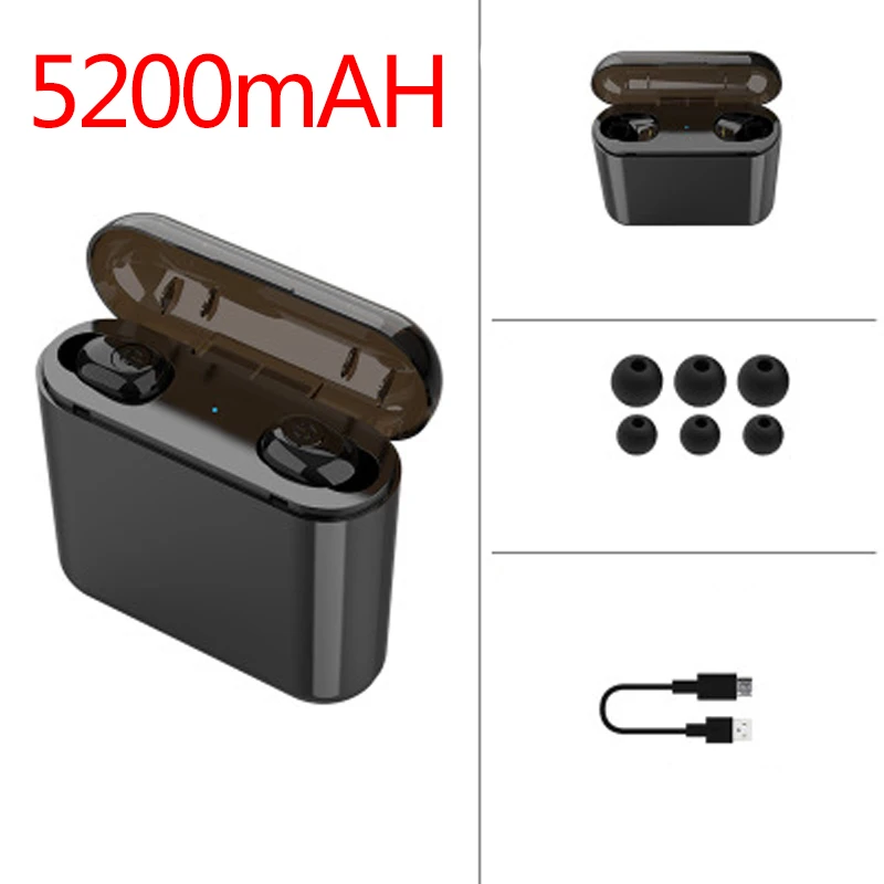 black double 5200mAh Новейшие TWS беспроводные наушники, наушники Bluetooth 5,0, наушники, как внешний аккумулятор, Спортивная гарнитура, шумоподавление, наушники - Цвет: black double 5200mAh