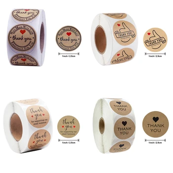 

500Pcs/Lot Round Brown Design Thank You Seal Stickers DIY Deco Gift Sticker Label Stationery Supplies