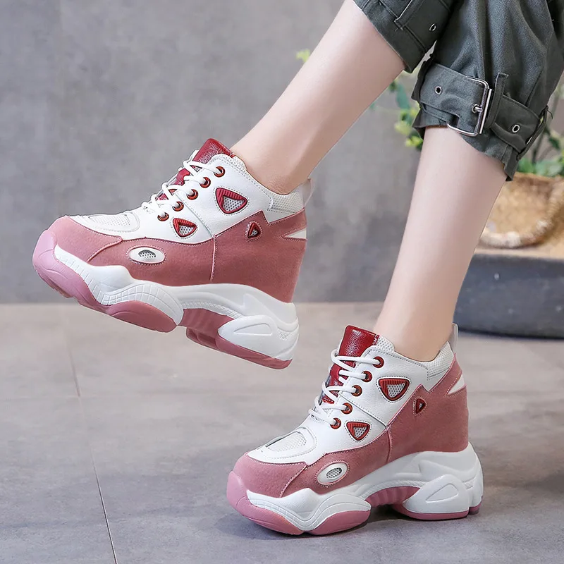SWYIVY Chaussure Femme; Повседневная обувь из искусственной кожи; женские кроссовки на очень высоком каблуке; коллекция года; сезон весна; дышащие женские кроссовки на массивном каблуке; Размеры 35