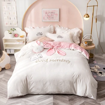 

1pcs Duvet Covers 100% Cotton White Couch Cover Printing Cartoon Rabbit Ears Duvet Covers Queen Duvet Cover Soft Touch Cover
