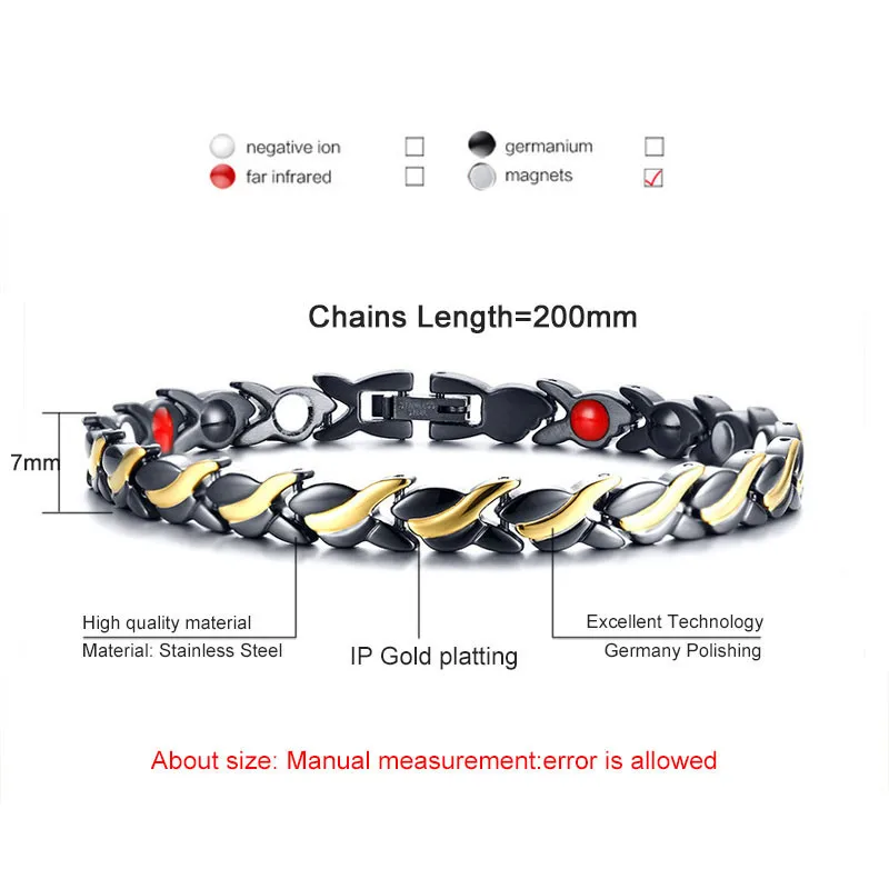 Classic Wavy Slimming Bracelet Black Gold Charm Titanium Steel Magnetic Bracelet Leaf Sports Health Care Weight Loss Product New