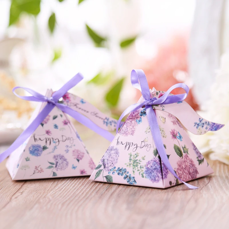 10 шт. riangular Пирамида коробка конфет Baby Shower вечерние подарки коробки, свадебные сувениры для гостей Свадебные украшения