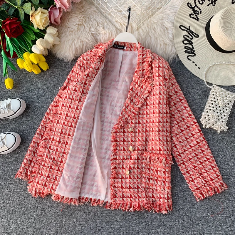 astounding  JoinYouth Tweed Plaid Work Fashion Jacket Women Double Breasted V Neck Office Lady Coat Autumn 2019
