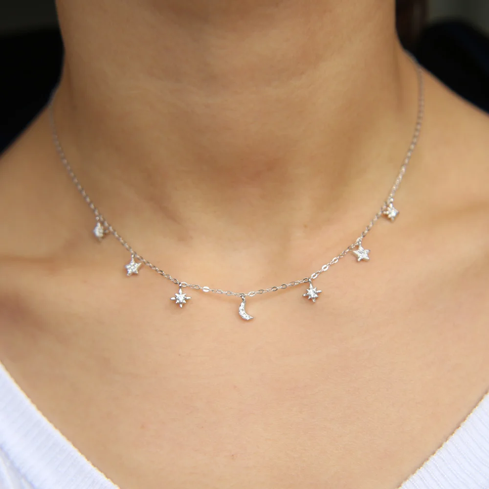 2019 new 925 sterling silver Jewelry Love moon star Necklaces & Pendants Chain Choker Necklace Collar Women Statement Jewelry