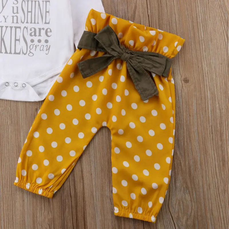 Citgeett sPRING Newborn Baby Girls Clothes Tops Sunshine Romper Dot Bowknot Long Yellow Pants 3Pcs Autumn Set Outfits 0-24M