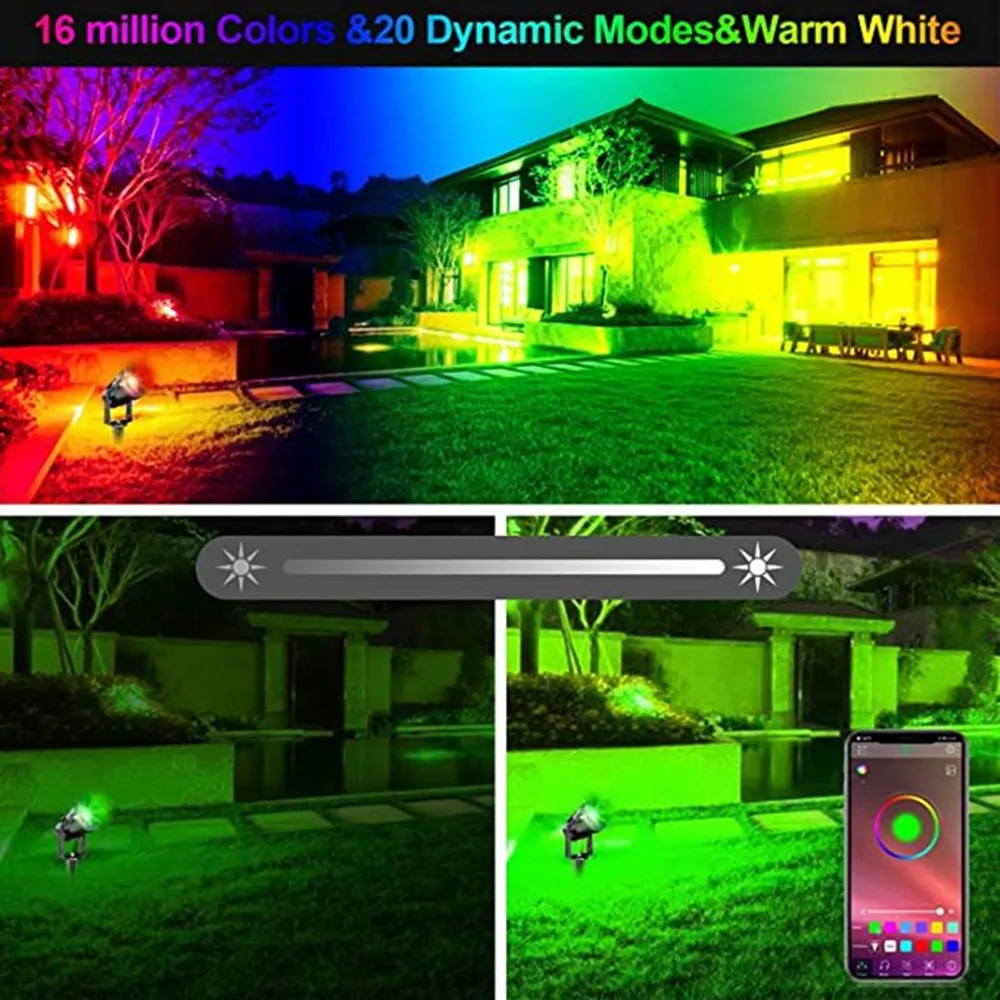 Smart Bluetooth RGB Landscape Light LED Garden Lamp Waterproof APP Control 16 Million Colors Outdoor Yard Lawn Spotlights