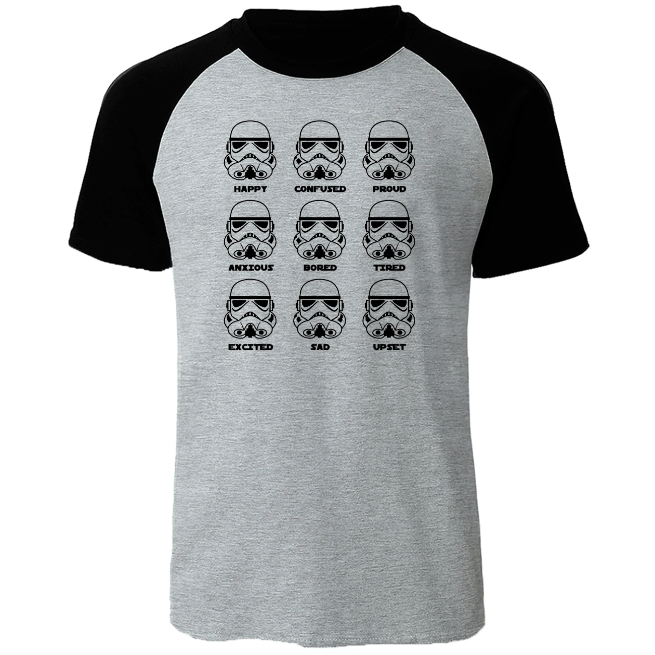 Забавная футболка с героями Звездных войн, штурмовика, эмоций, летняя хлопковая высококачественная повседневная футболка с коротким рукавом, реглан, уличная одежда в стиле хип-хоп - Цвет: black gray 1