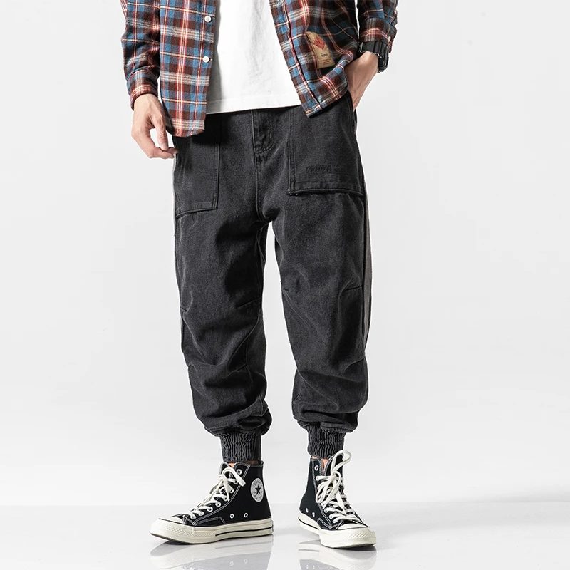 Autumn Fashion Streetwear Men Jeans Black Gray Color Stripe Designer Denim Cargo Pants Harem Trousers Hip 2