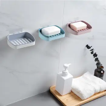 

Home Bathroom Wall Mount No Drilling Sponge Soap Rack Holder Drain Dish Tray