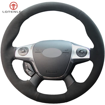 

LQTENLEO Black Suede Car Steering Wheel Cover For Ford Focus 3 2011-2014 KUGA Escape 2013-2016 C-MAX 2011-2018 Transit 2013 2014