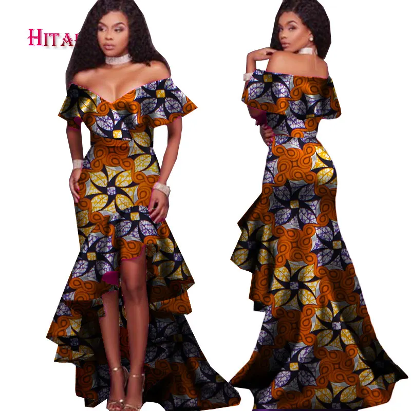 Новинка, Осенние сексуальные длинные платья в африканском стиле с этническим принтом и вырезом лодочкой для женщин, африканские платья Bazin Riche Maix WY2248