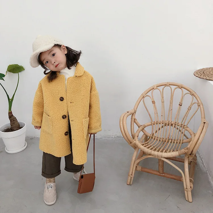 Зимняя коллекция года, модные желтые длинные куртки camoFleece для девочек Теплые однобортные повседневные пальто для детей возрастом от 1 года до 7 лет