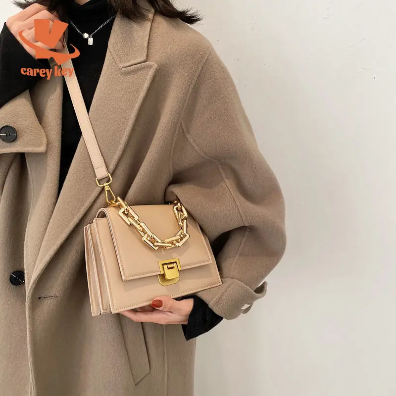 

Женская Ретро сумка CAREY KAY с пряжкой, новинка 2021, модные квадратные сумки на плечо, простая винтажная роскошная сумка-мессенджер на цепочке