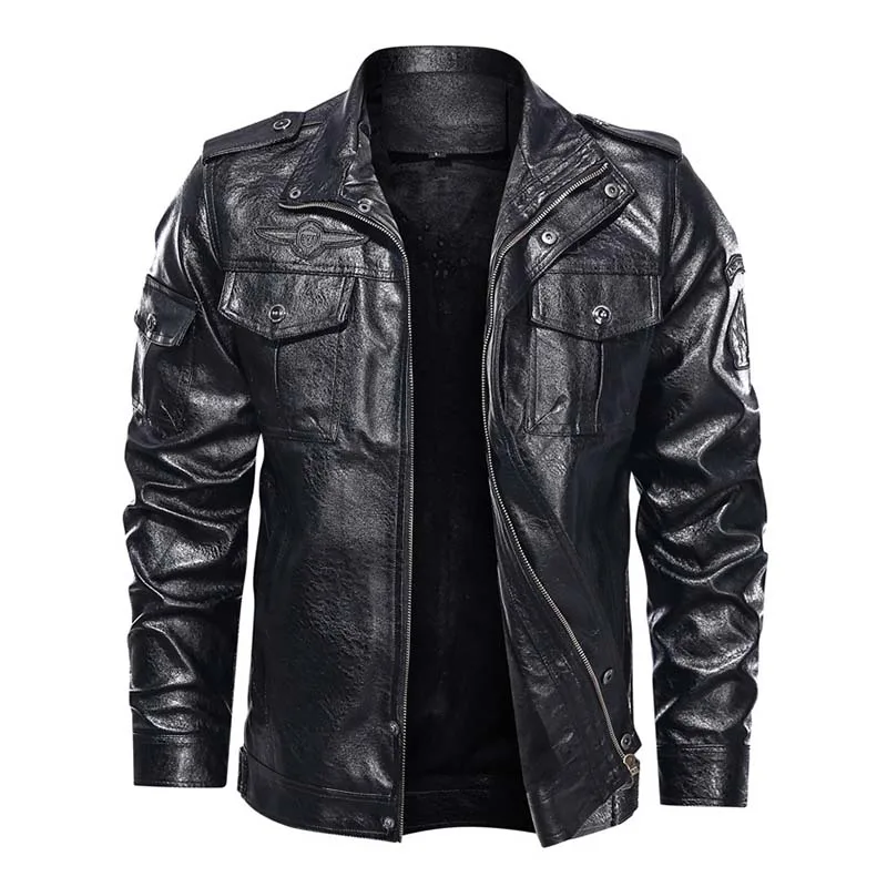 Mcikkny Men Winter Pu Leather Jackets Autumn Winter Motorcycle Leather Outwear Coats For Male Clothing Size M-5XL Washed  (14)