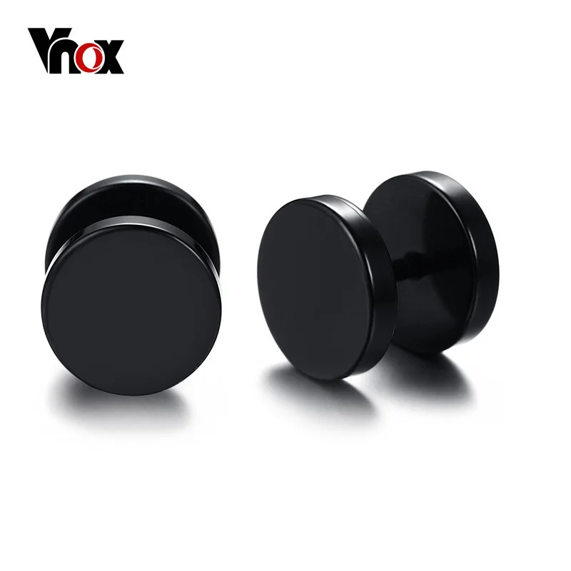 Vnox Schwarze Ohrstecker aus Edelstahl für Herren und Damen, Ohrringe, Tunnel, 6/8/10 mm