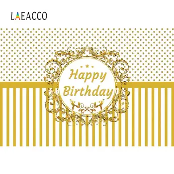 

Laeacco Gold Stripe Dot Happy Birthday Party Flower Pattern Baby Kid Poster Customized Photo Background Photo Backdrop Photocall