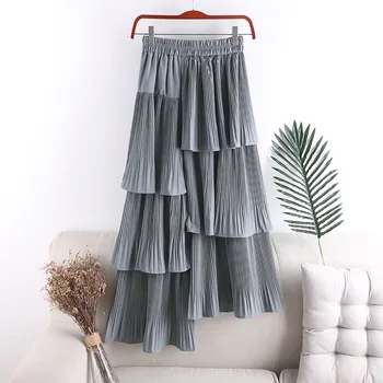 

Autumn and winter new asymmetric pleated cake skirt women's Long Layered Ruffle irregular skirt 721