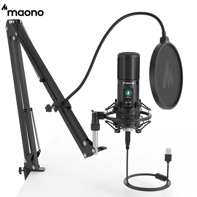 MAONO PM421 USB Mikrofon 192KHZ/24BIT Professionelle Nieren Kondensator Podcast Mic mit One-Touch-Stumm und Mic gain-regler