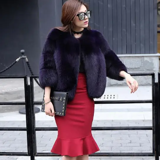 Черный Chaqueta mujer, женские пальто, Ретро стиль, искусственный Лисий мех, кожа, зимнее пальто для девушек, верхняя одежда размера плюс, Короткие норковые шубы G452 - Цвет: Черный