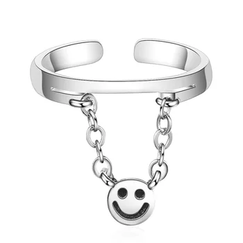 

Vintage Smiling Face Ring With Chains 925 Sterling Silver Rings For Women Minimalist Accessories Gift Jewlery anel