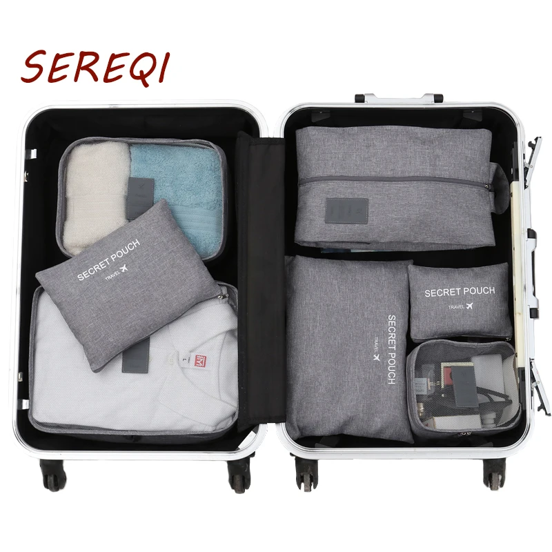 

Travel accessories Clothes Packing Storage Bag Sets pouch kit Luggage organizer Cube 7 PCS/Set High Quality Mesh Bag Travel Bags