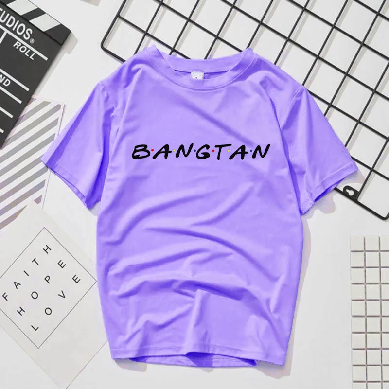 Bangtan Boys Базовая рубашка с короткими рукавами и буквенным принтом пуловер круглым
