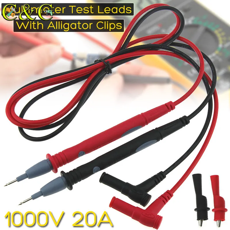 

1 Pair Silicone wire Pen Universal Probe Test Leads Pin with two Crocodile Clip for Digital Multimeter Needle Tip 20A 1000V new