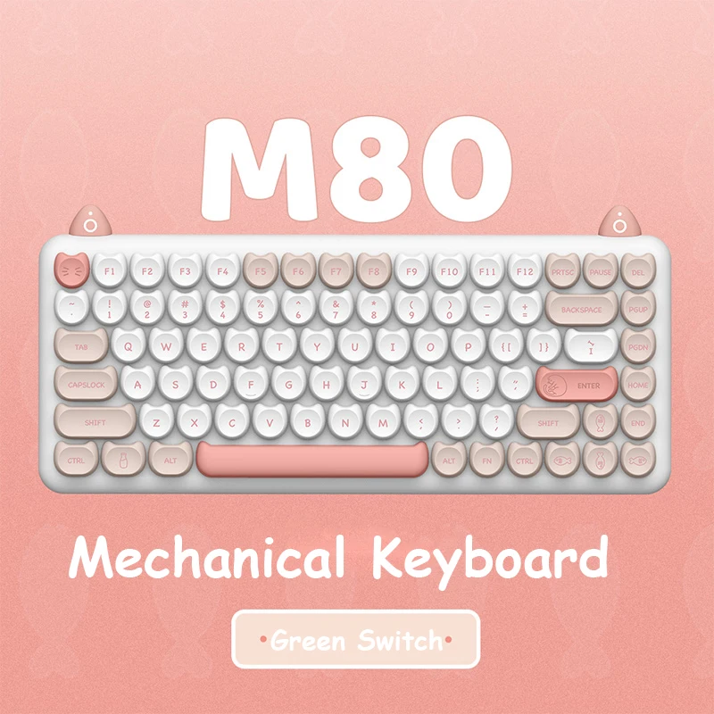 Lovely Cat Wireless Bluetooth Keyboard M80 Cat Ears Girl's Office Gamer