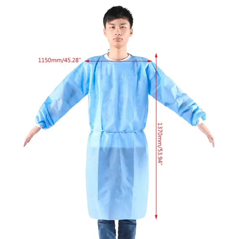 10Pcs Isolation Gown with Elastic Cuff Disposable Non-Woven Splash Resistant one size fits all