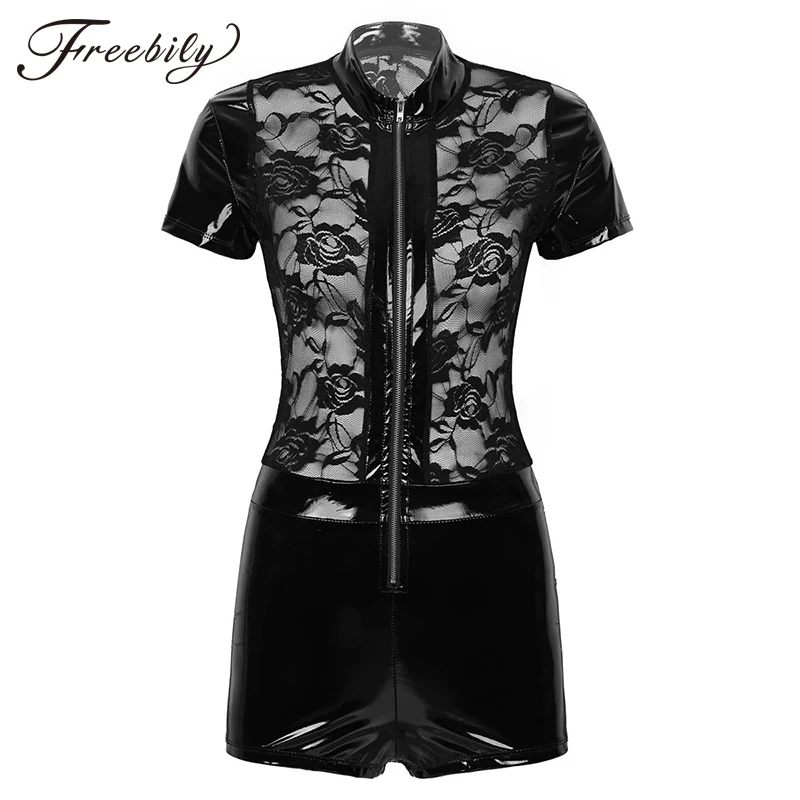 Модная женская Дамская одежда Wetlook, нижнее белье для вечеринок, Клубная одежда с цветочным кружевом, прозрачная трико, пижама в виде боди