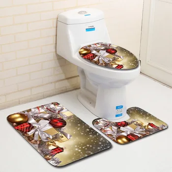 

The Festive Bathroom Set Rug 3 Piece Christmas Accessories for Bathroom Carpet Anti Slip Bath Mat Print Toilet Mat Absorbent Pad