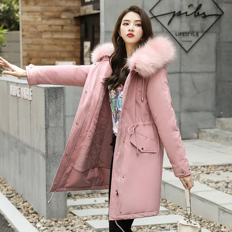 

2019 Autumn And Winter New Style down Jacket Women's Korean-style Mid-length Loose-Fit BF Waist Hugging Slimming Pike Fur Coat