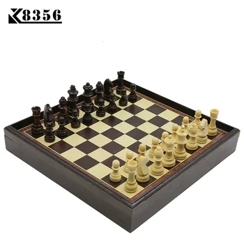 

K8356 Hot Board Game Wooden Chess Set Box Wooden Table Environmental Protection Natural Green Water Paint Desktop 310*310*53mm