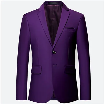 purple 1pcs Роскошный мужской свадебный костюм из 3 предметов, модный мужской тонкий однотонный деловой офисный костюм, большие размеры, мужской блейзер+ брюки+ жилет - Цвет: purple 1pcs